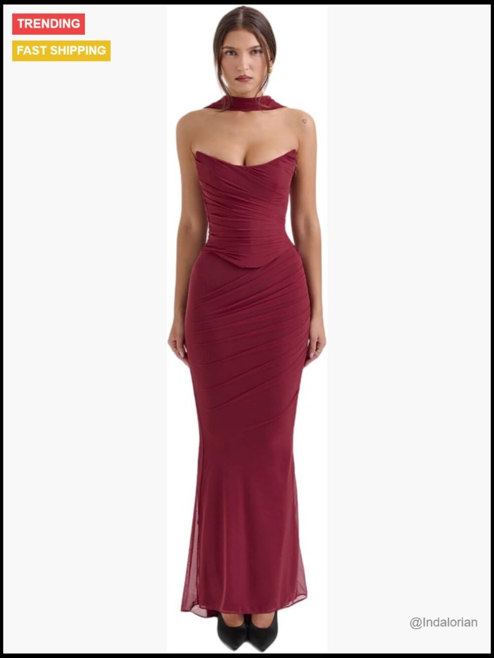 Polyester/Spandex Boned Corset Tube Top With Ruched Maxi Skirt Set